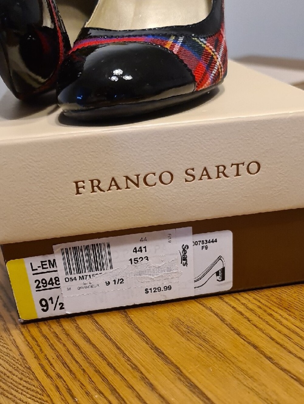 Franco Sarto Red Plaid Pumps with Black Patent Cap-Toe - Picture 3 of 3
